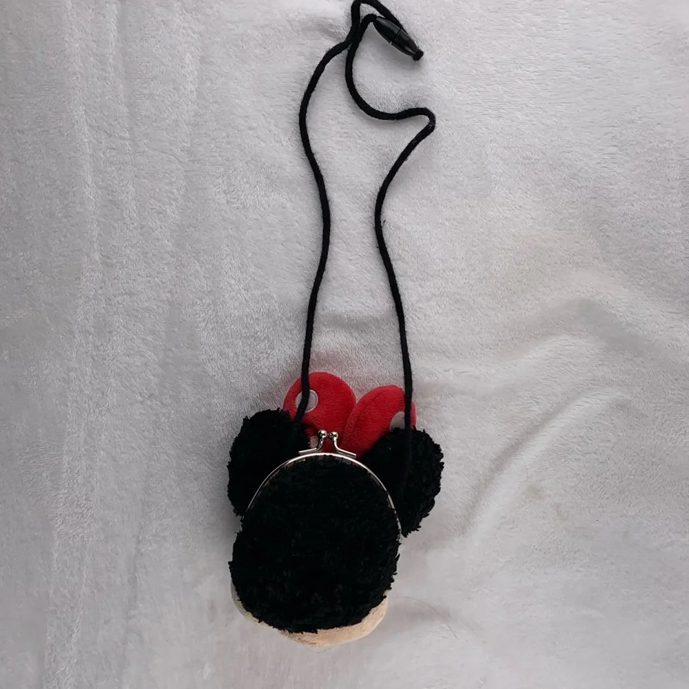 Kids Minnie‎ Mouse 6” Coin Purse Pouch Plush Face Crossbody Disney Parks